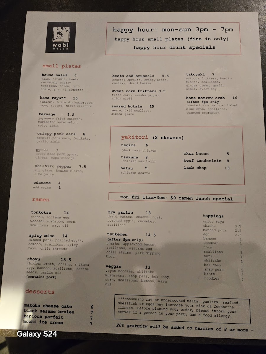 Wabi House Fort Worth Menu - Image 1